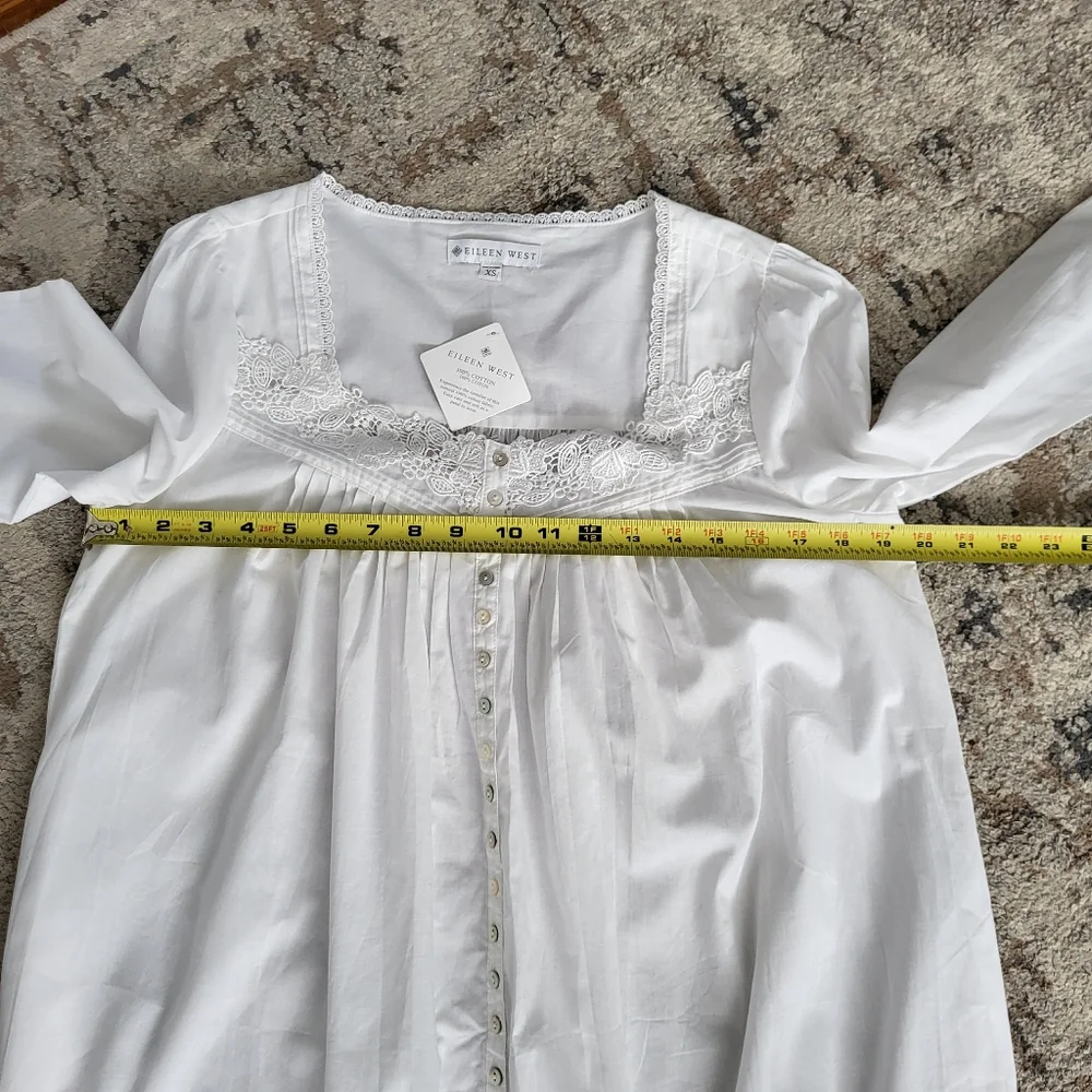 Eileen West XS Long White Long Sleeve Cotton Nightgown Pockets Cottagecore New - Picture 8 of 12